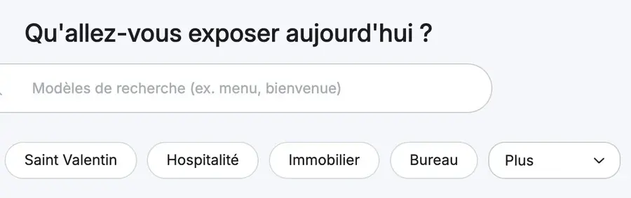 Recherche de modèles dans l'application Frame Up, avec les filtres par thème