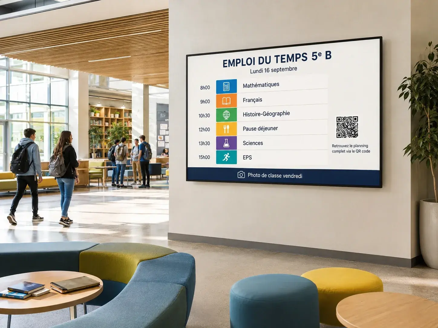 Écran d'information dans un établissement scolaire